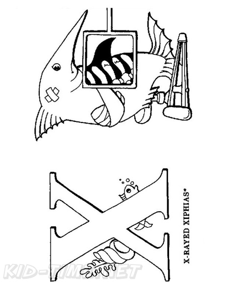X Swordfish Xiphias Animal Alphabet Coloring Book Page Free